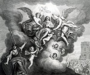 Apoteosis de Carlos I (1600-49) grabado por B.Baren de M Vanderbank